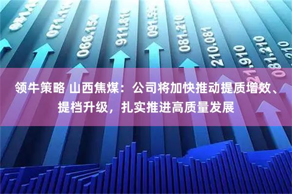 领牛策略 山西焦煤：公司将加快推动提质增效、提档升级，扎实推进高质量发展
